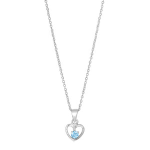 Rhod. sølvvedhæng hjerte m/lyseblå cz inkl. kæde