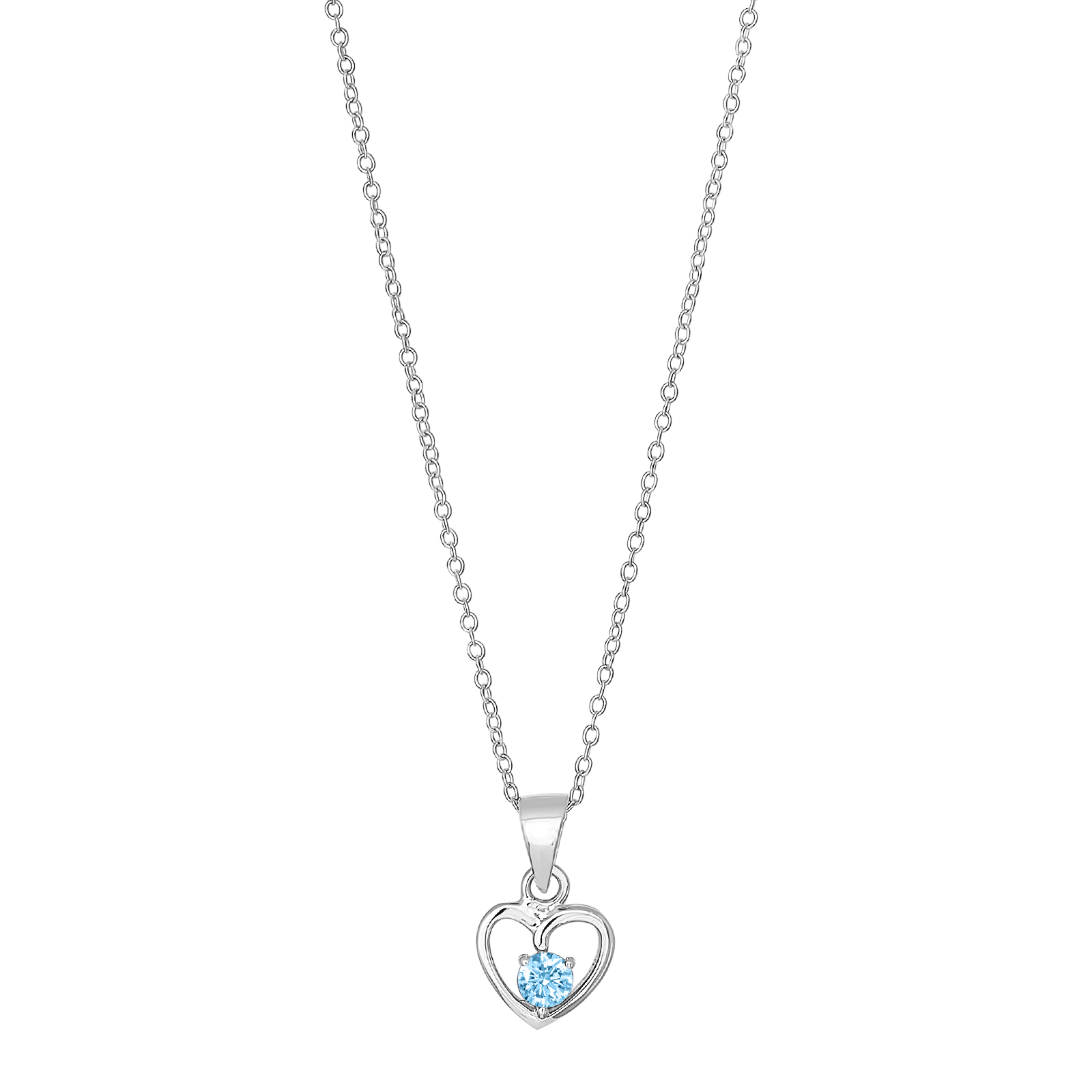 Rhod. sølvvedhæng hjerte m/lyseblå cz inkl. kæde