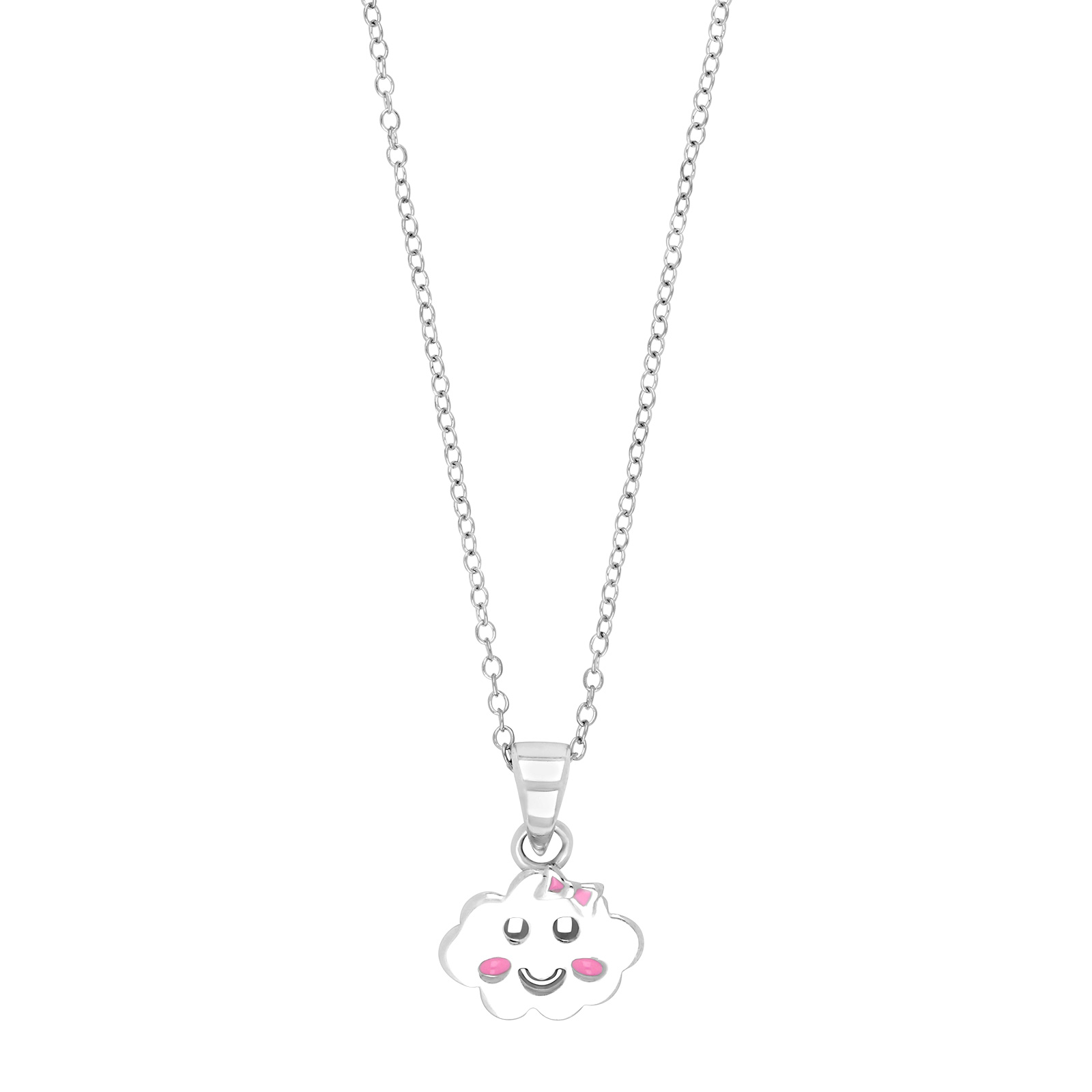 Rhod. sølv vedhæng sky m/emalje inkl. kæde