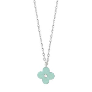 Rhd. sølvvedhæng blomst m/grøn emalje + kæde