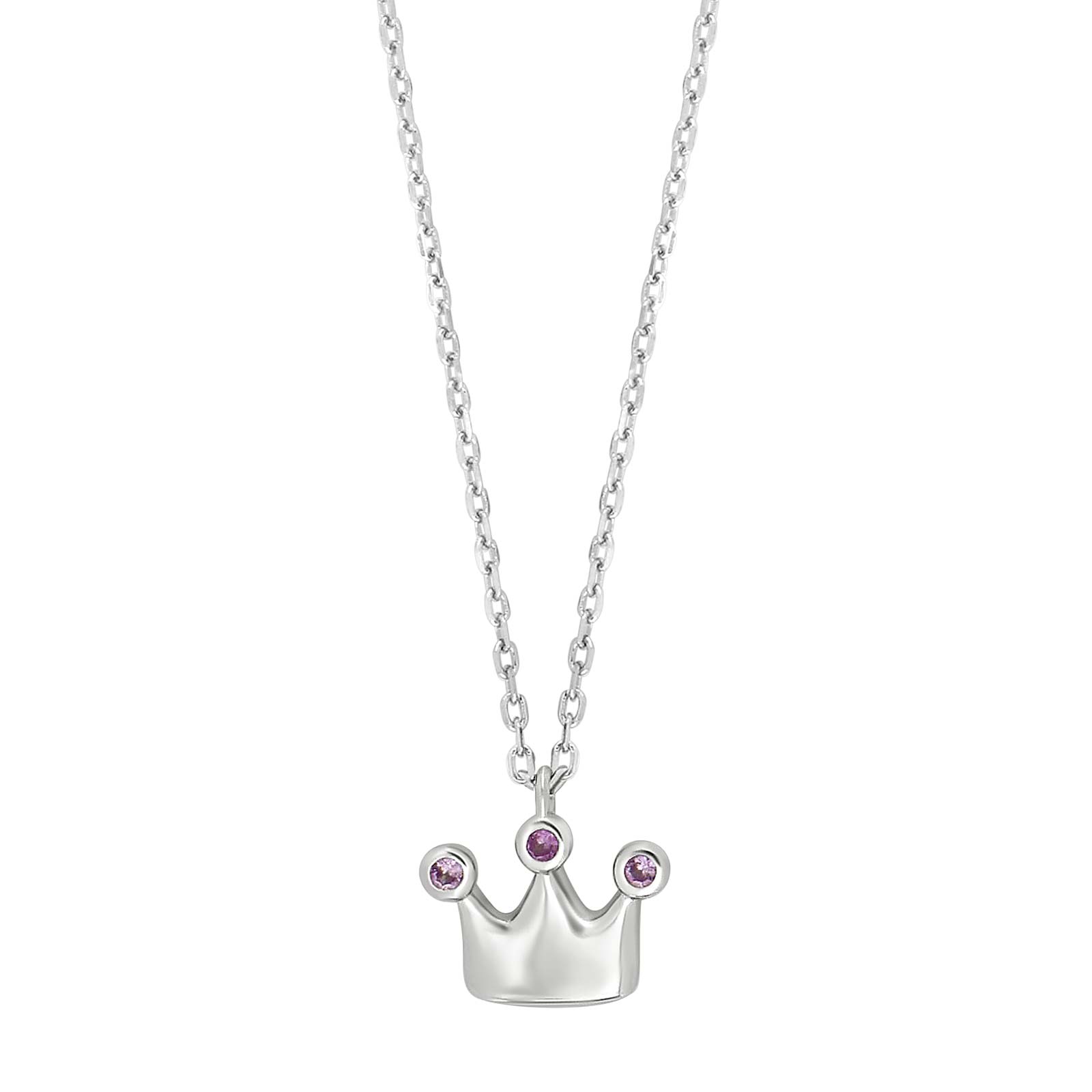 Rhd. sølvvedhæng krone m/cz pink rubin + kæde