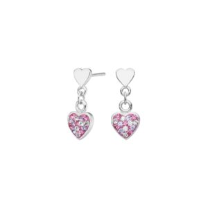 Rhd. sølvørehængere hjerte m. rosa mix cz