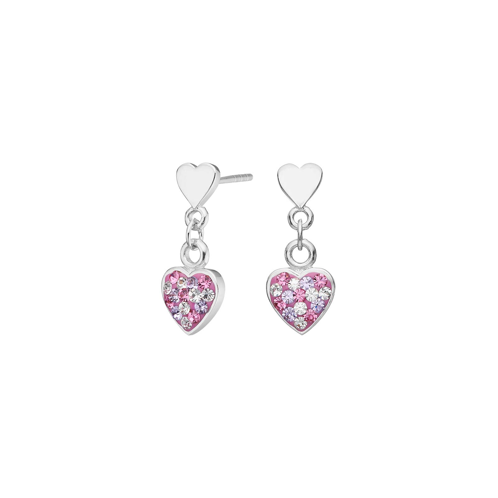 Rhd. sølvørehængere hjerte m. rosa mix cz