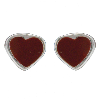 Rhod. sølvørestikker hjerte m/rød emalje