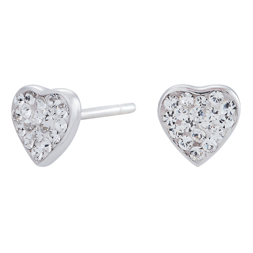 Rhod. sølvørestikker hjerte m/cz.