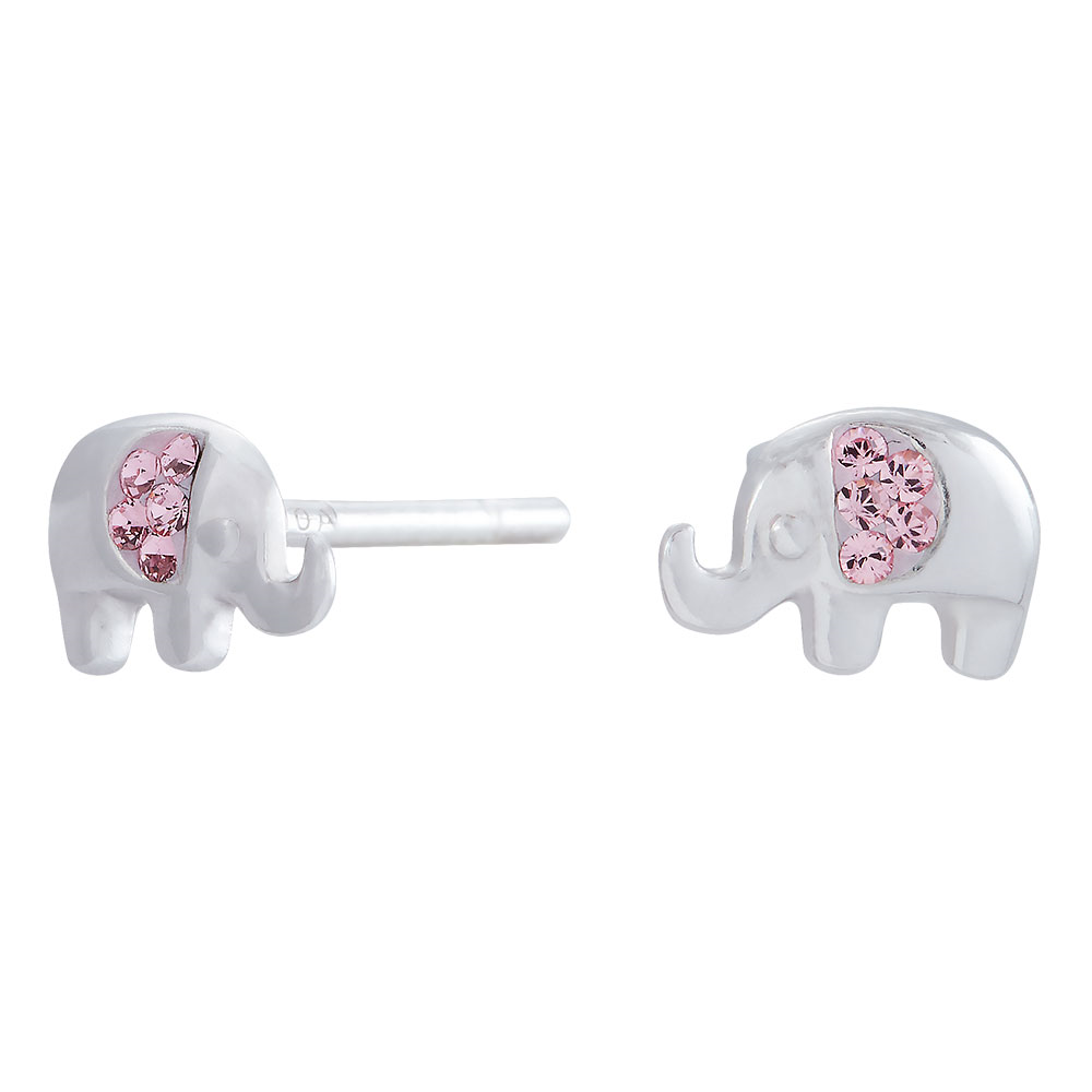 Rhod. sølvørestikker elefant m/pink cz.
