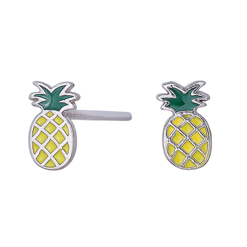 Rhod. sølvørestikker ananas m/emalje