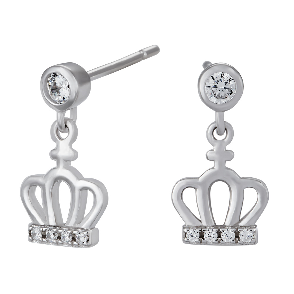 Rhd. sølv ørehænger m/ krone