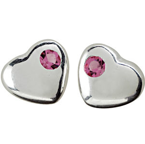 Rhod. sølvørestikker hjerte m/lyserød krystal