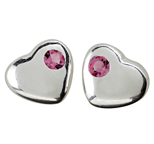 Rhod. sølvørestikker hjerte m/lyserød krystal