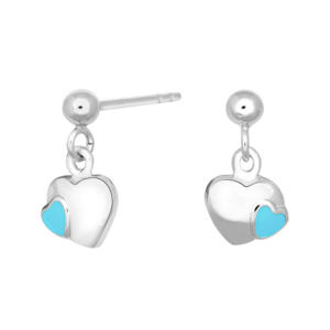 Rhod. sølvørehænger hjerte m/lysesblå emalje