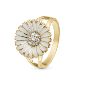 Marguerit Ø15mm Ring - Forgyldt Sterling Sølv m. 7 Hvide Cubic Zirkonia