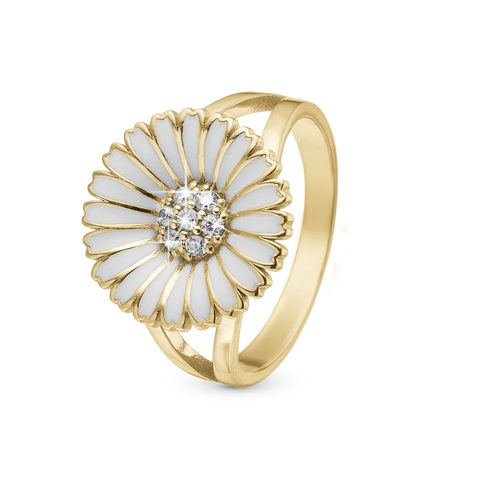 Marguerit Ø15mm Ring - Forgyldt Sterling Sølv m. 7 Hvide Cubic Zirkonia