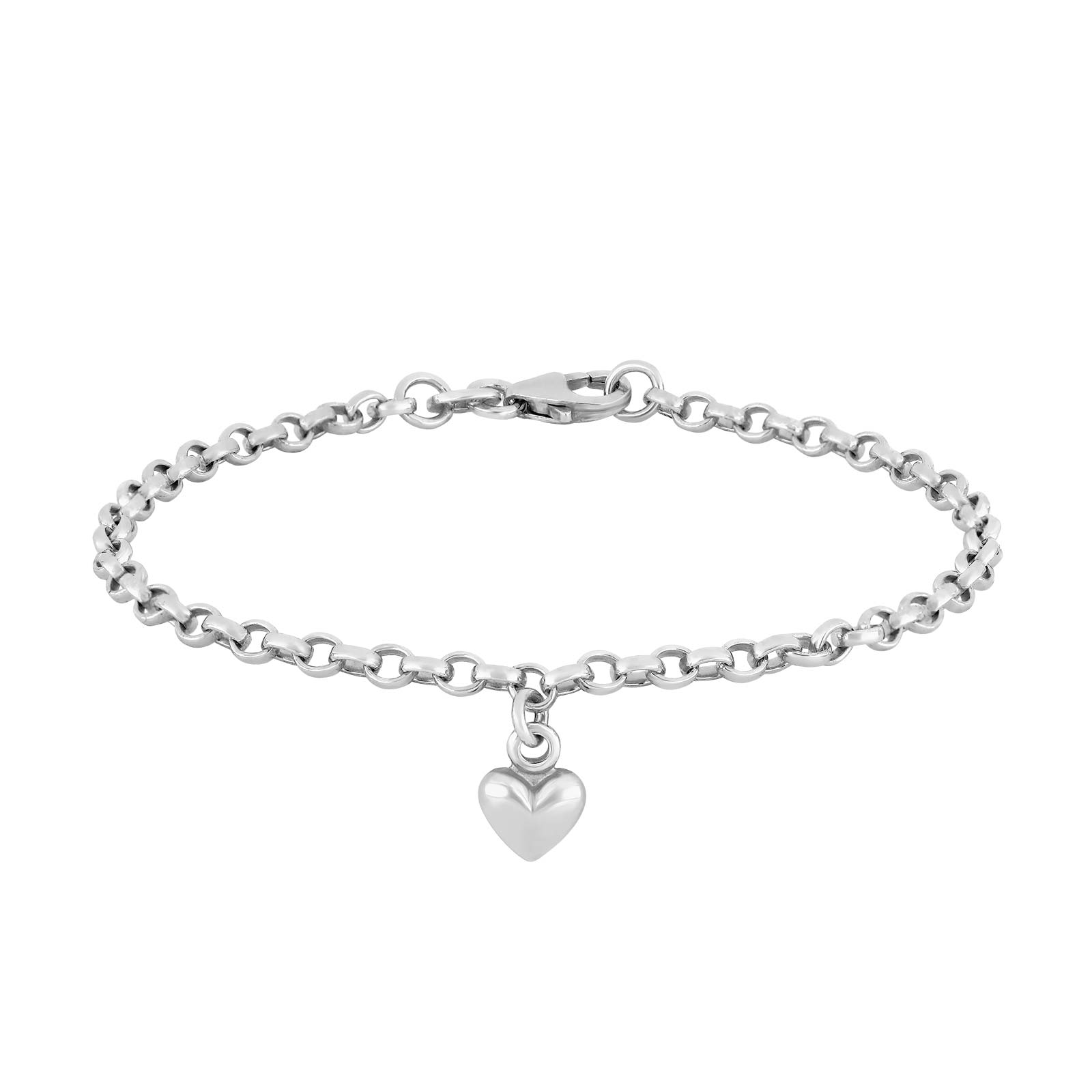 Rhod. sølvarmbånd m/1 hjerte