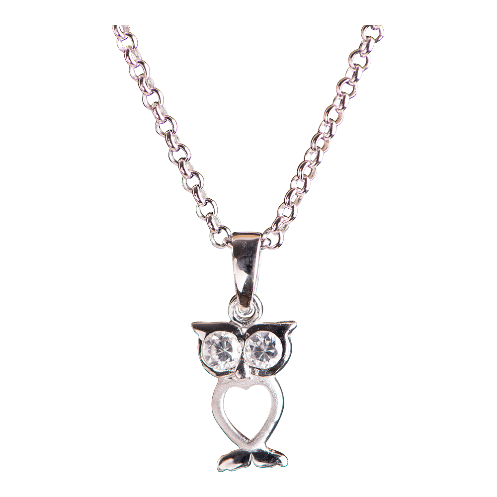 Rhod. sølvhalskæde ugle m/cz