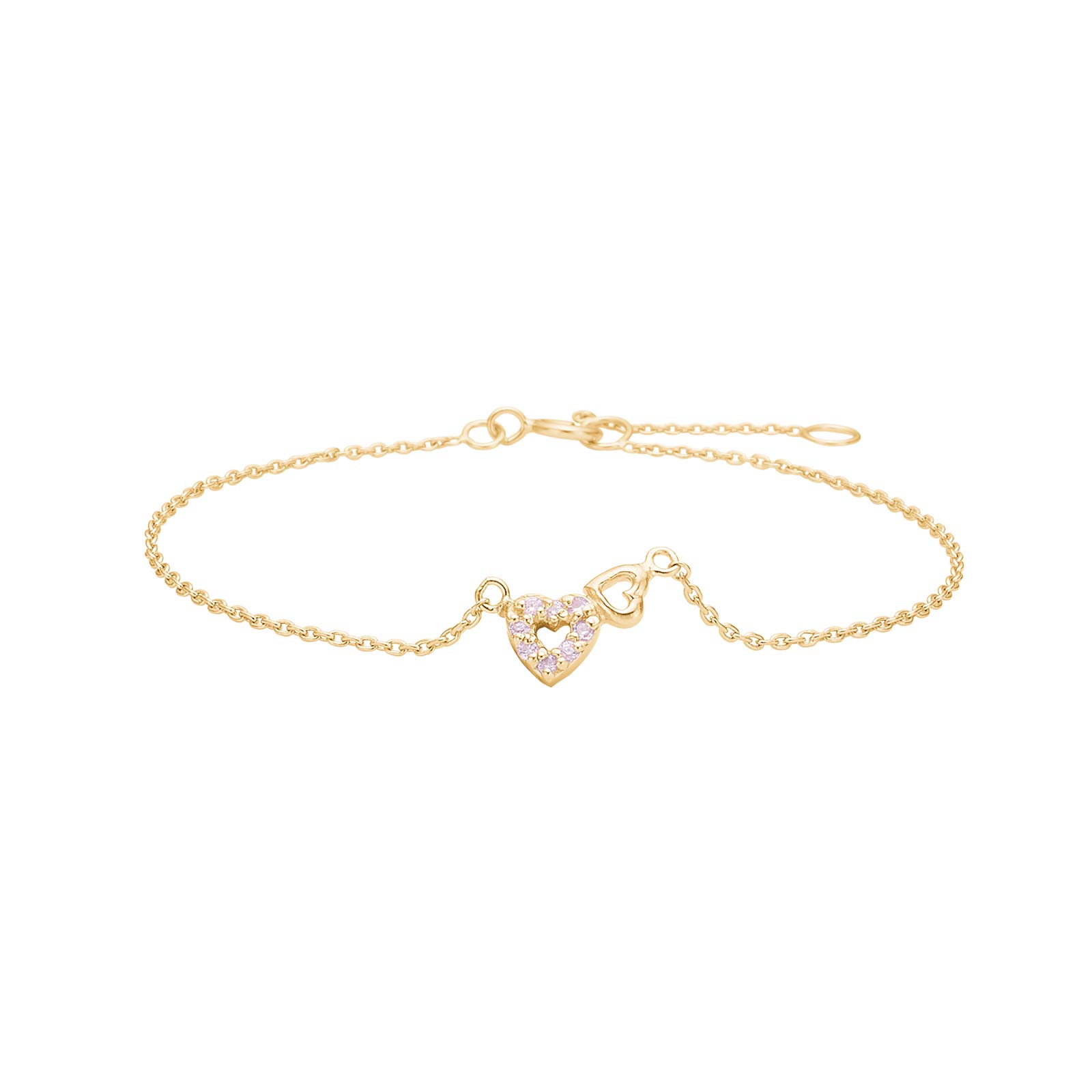 Forg. sølvarmbånd hjerte m. lyserød cz