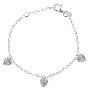 Rhod. sølvarmbånd m/3 hjerter m/cz