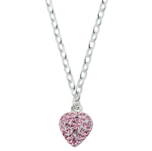 Rhod. sølvvedhæng hjerte m/pink cz inkl. kæde