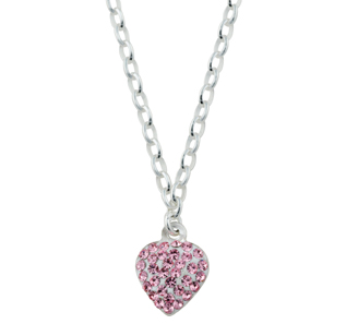 Rhod. sølvvedhæng hjerte m/pink cz inkl. kæde