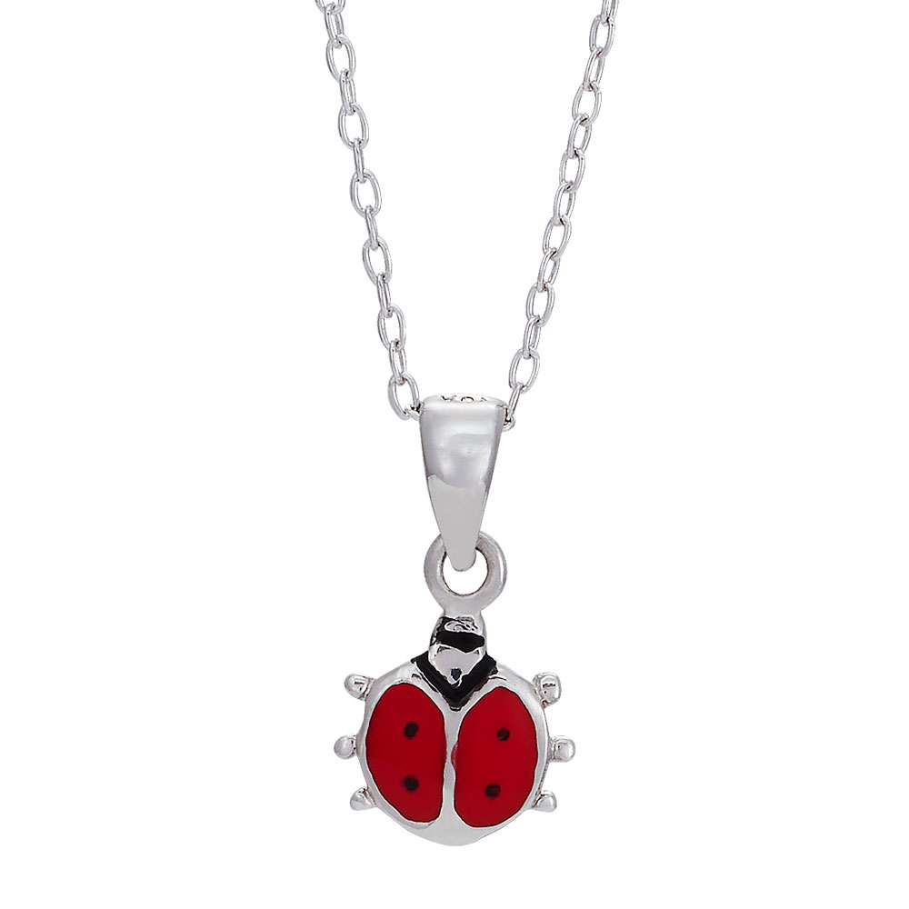 Rhod. sølvvedhæng mariehøne m/emalje inkl. Kæ