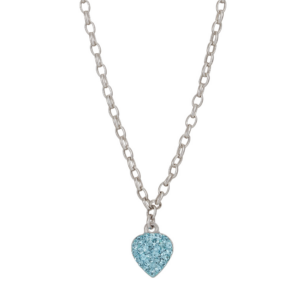 Rhod. sølvhalskæde hjerte m/lysblå cz inkl. kæde