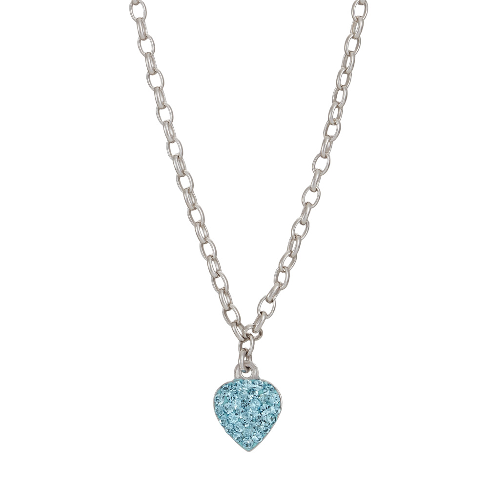 Rhod. sølvhalskæde hjerte m/lysblå cz inkl. kæde