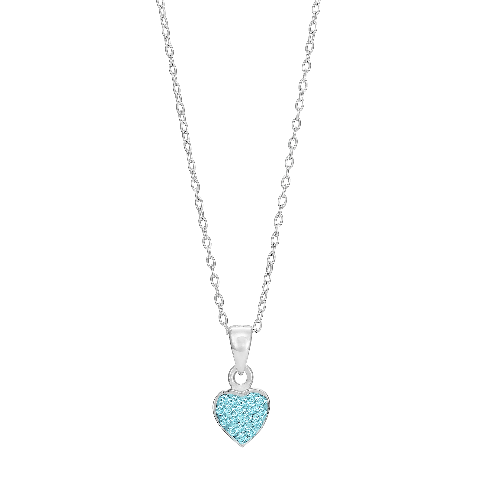 Rhod. sølvvedhæng hjerte m/blå cz inkl. kæde