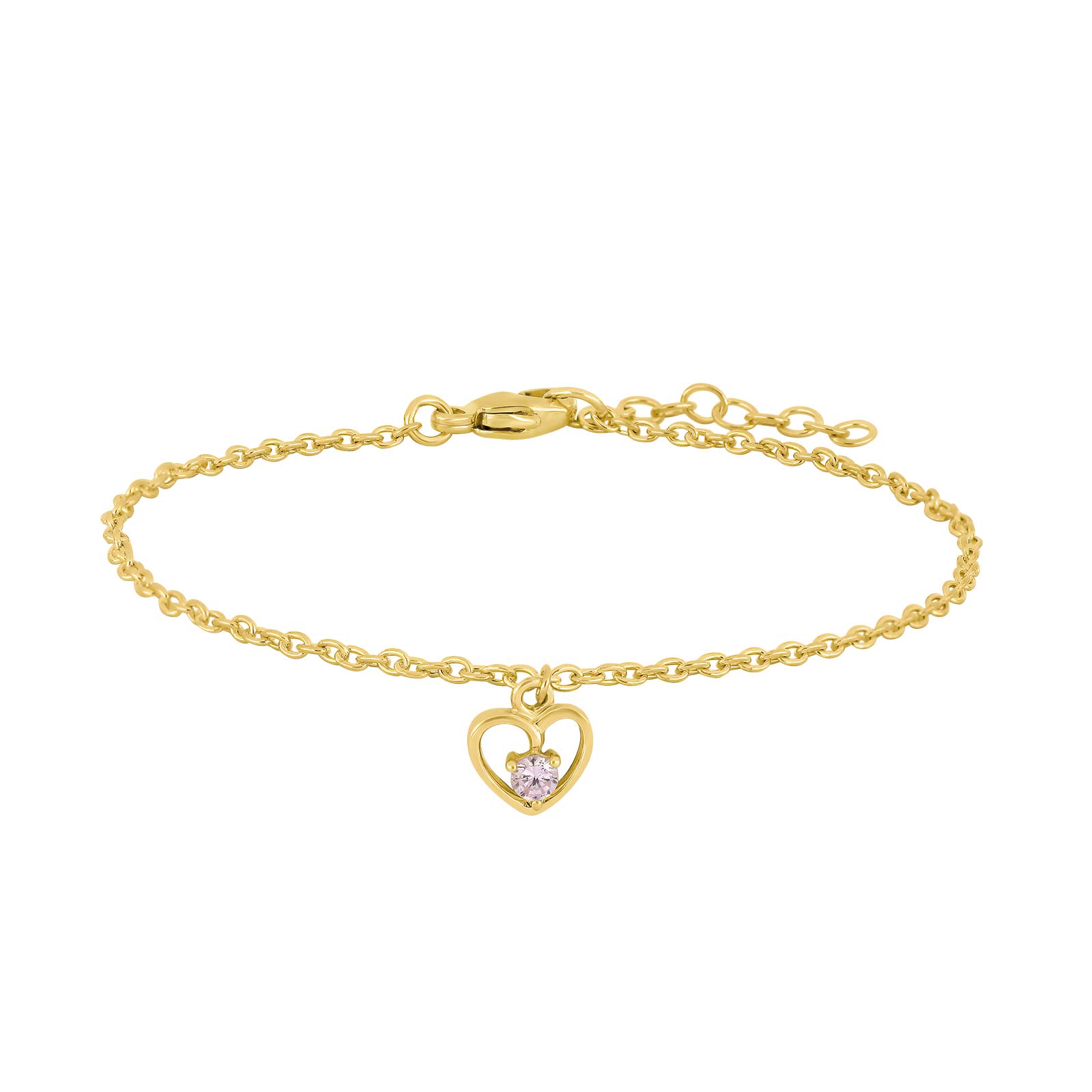 Forg. sølvarmbånd hjerte m/lyserød cz