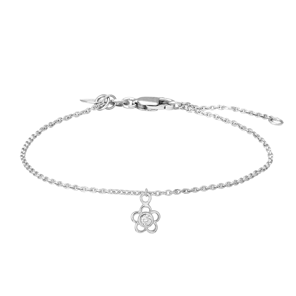 Rhod. sølvarmbånd blomst m/cz