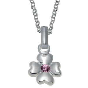 Rhod. sølvvedhæng blomst m/lyserød cz inkl. kæde