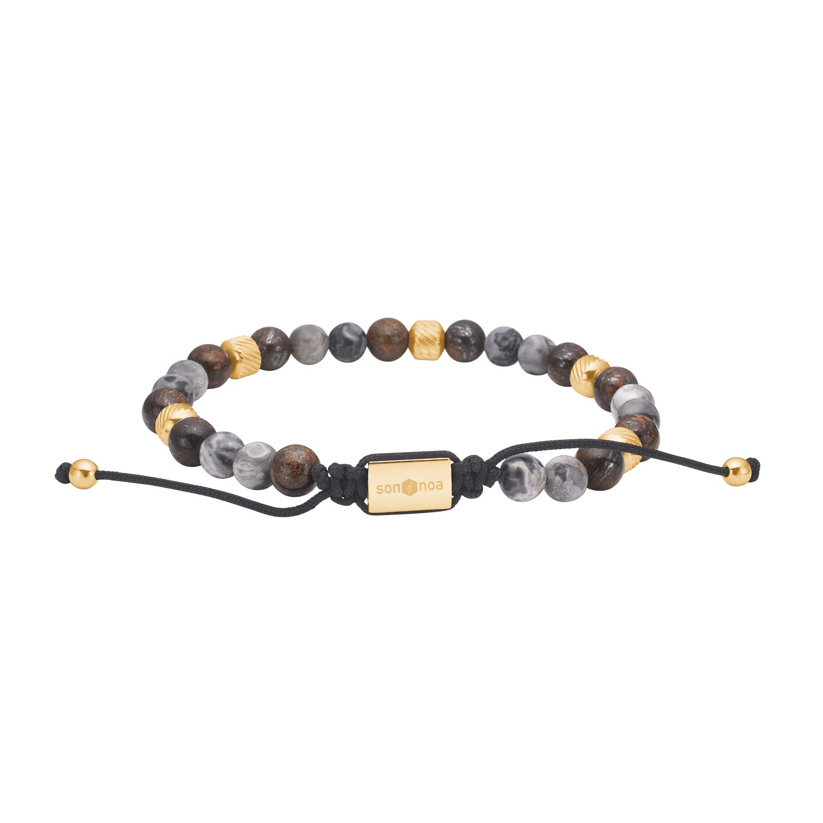 SON armbånd map stone/ilmenite bronzitite og stål IP gold