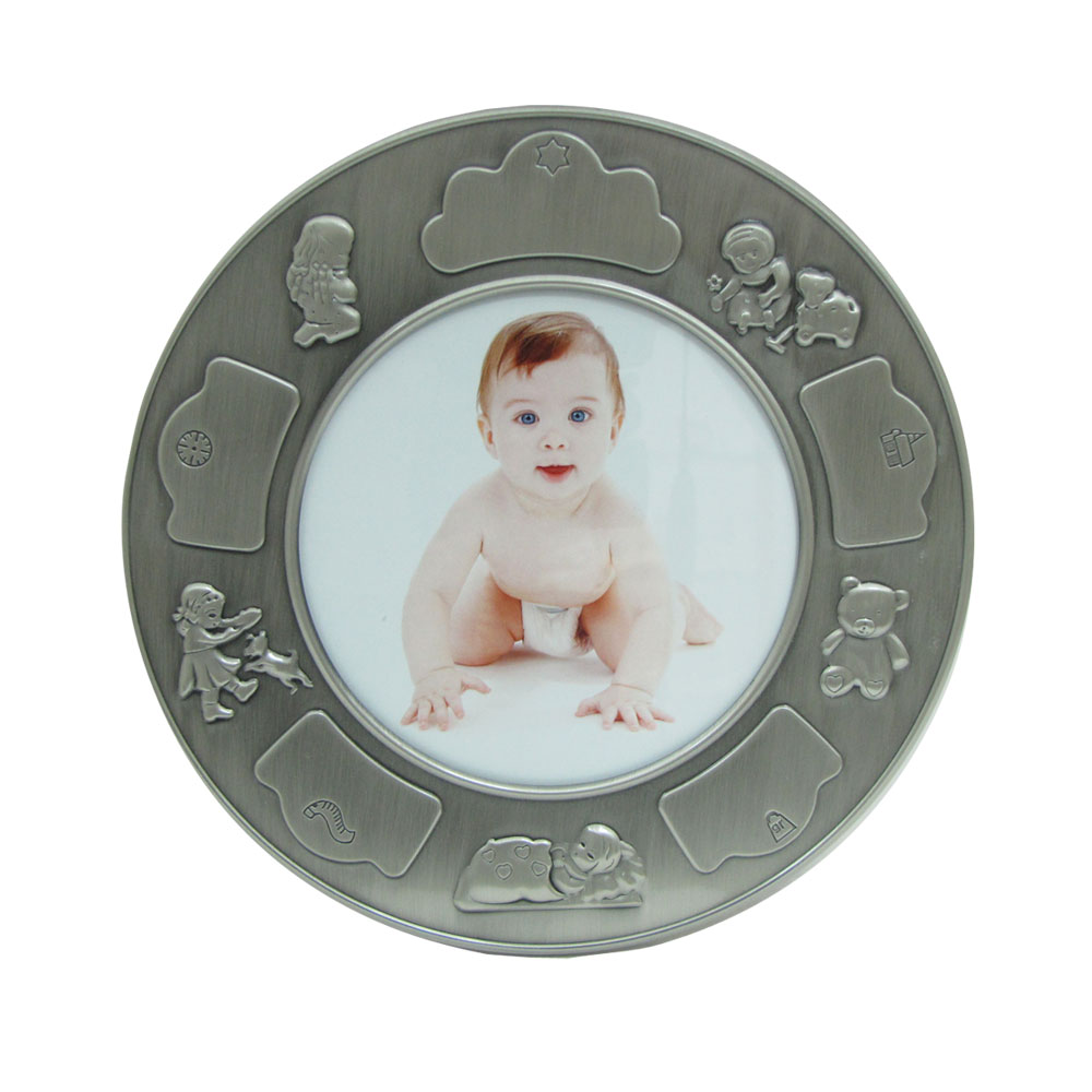 Fortinnet fotoramme (rund) m. piger