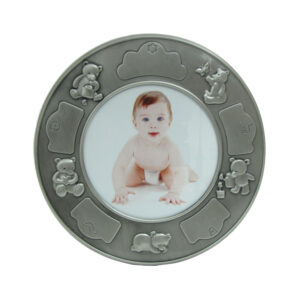 Fortinnet fotoramme (rund) m. bamser & dåbsmotiver