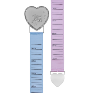 Fortinnet målebånd m. lyserød og lyseblåt bånd