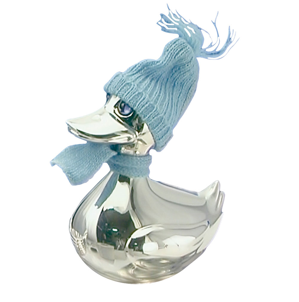 Forsølvet sparebøsse and m. blåt tøj