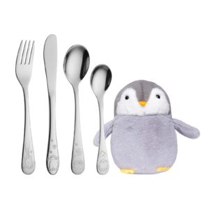Rustfrit stål bestik m. pingvin inkl. bamse