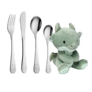 Rustfrit stål bestik m. drage inkl. bamse