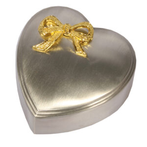 Fortinnet smykkeskrin m. forgyldt sløjfe 8X8cm