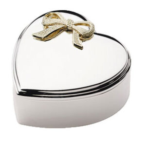 Forkromet smykkeskrin m. forgyldt sløjfe 8x8cm