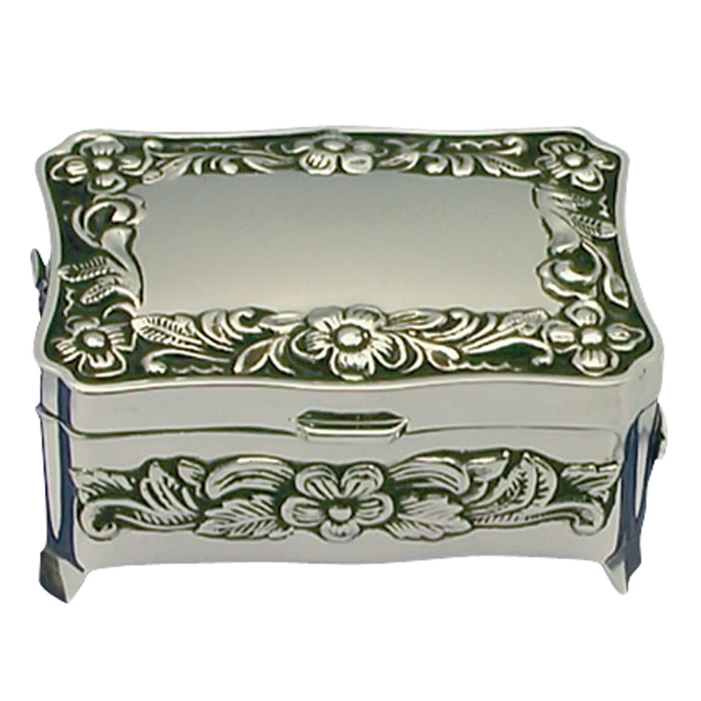 Forkromet smykkeskrin m. blomster