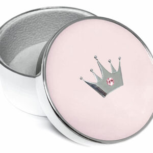 Forkromet smykkeskrin m. krone/lyserød