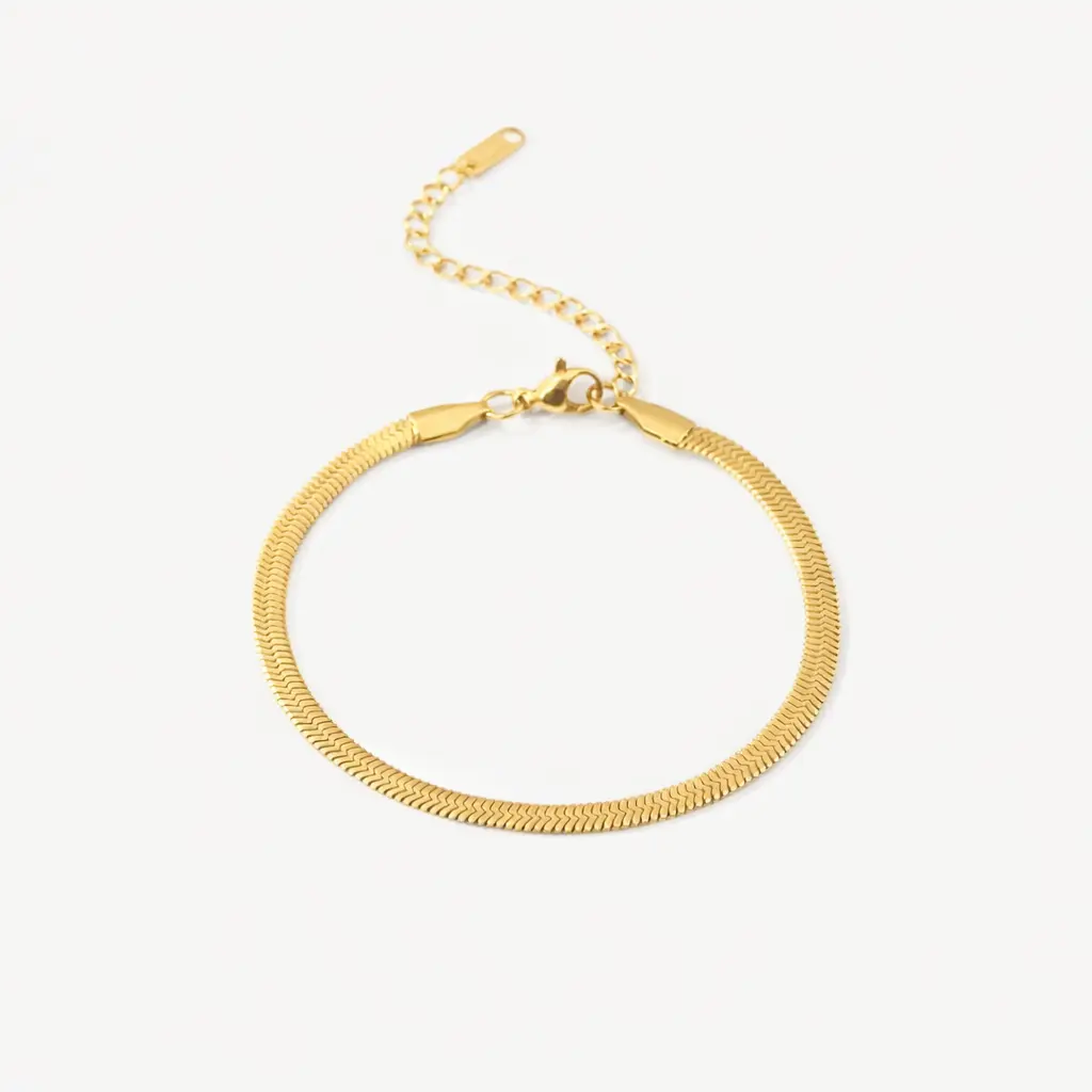 Armbånd flad slangekæde vandfast forgyldt stål 163044