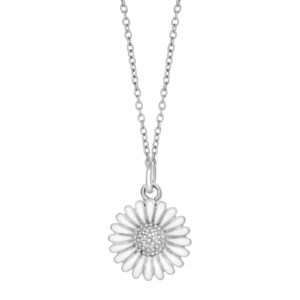 Rhod. sølvvedhæng Marguerit 15mm inkl. kæde