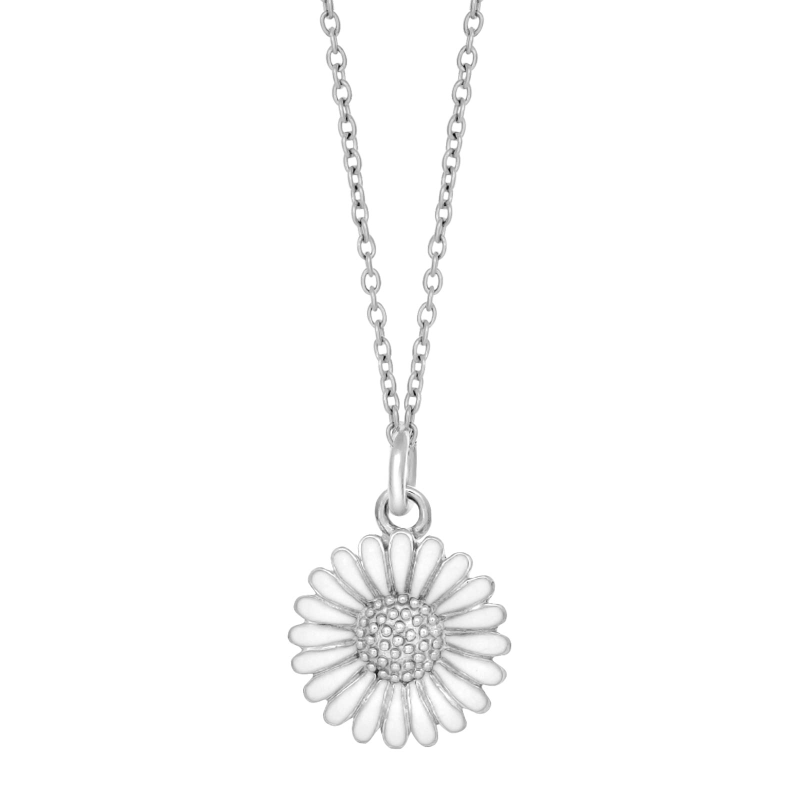 Rhod. sølvvedhæng Marguerit 15mm inkl. kæde