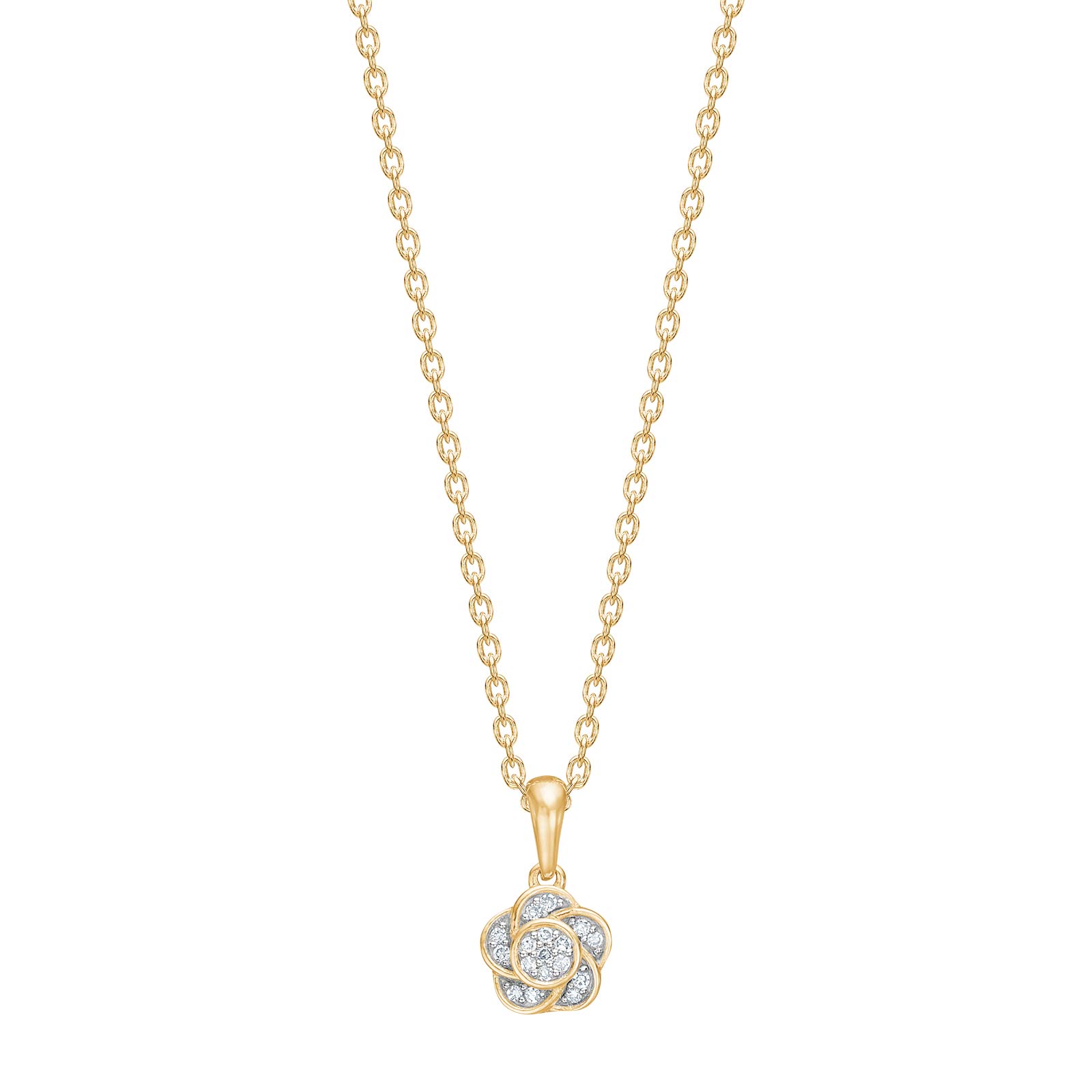 14kt. Guldvedhæng blomst m/dia. 0,05ct W/SI inkl. forg. kæde