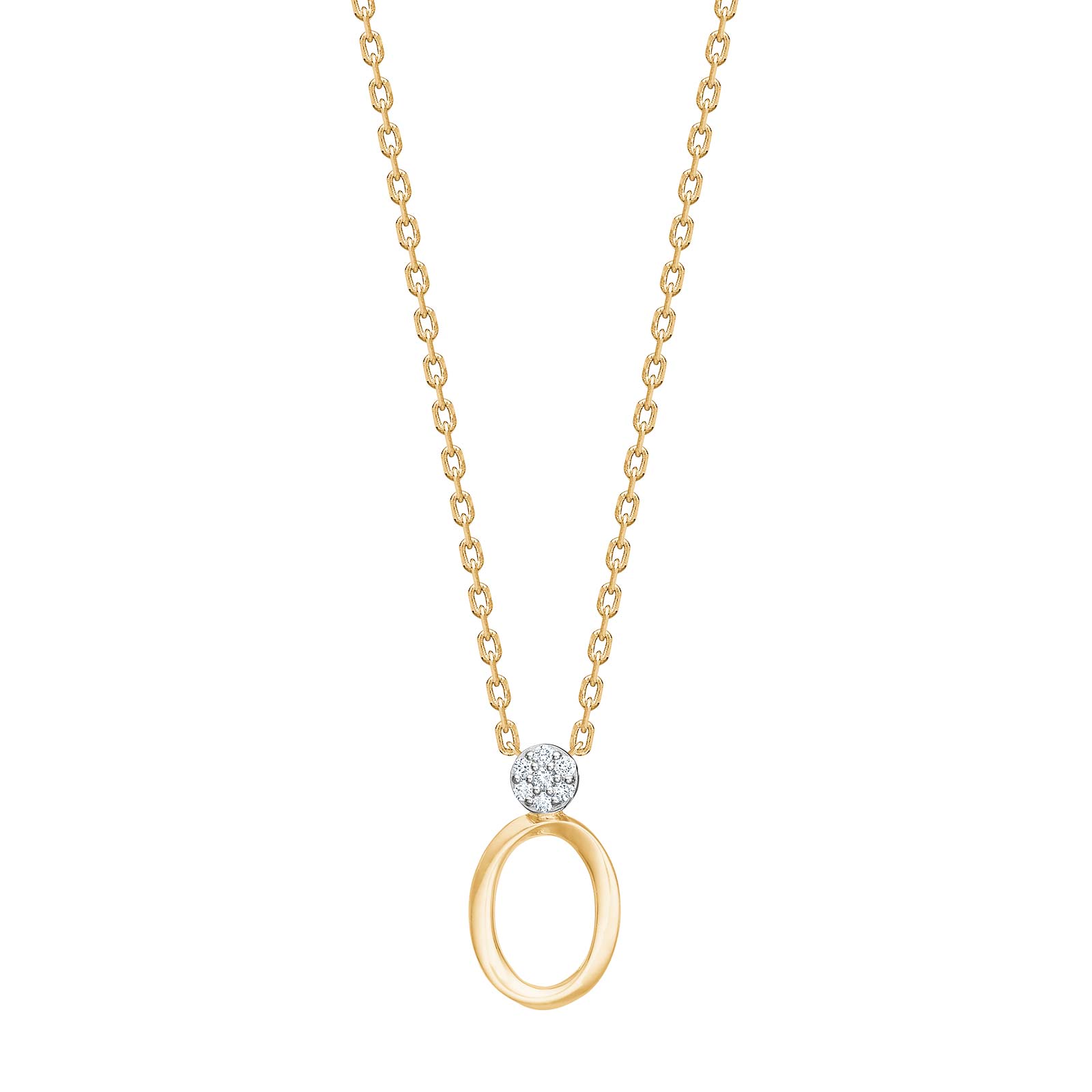 14kt. Guldvedhæng m/dia. 0,035ct W/SI inkl. forg. kæde