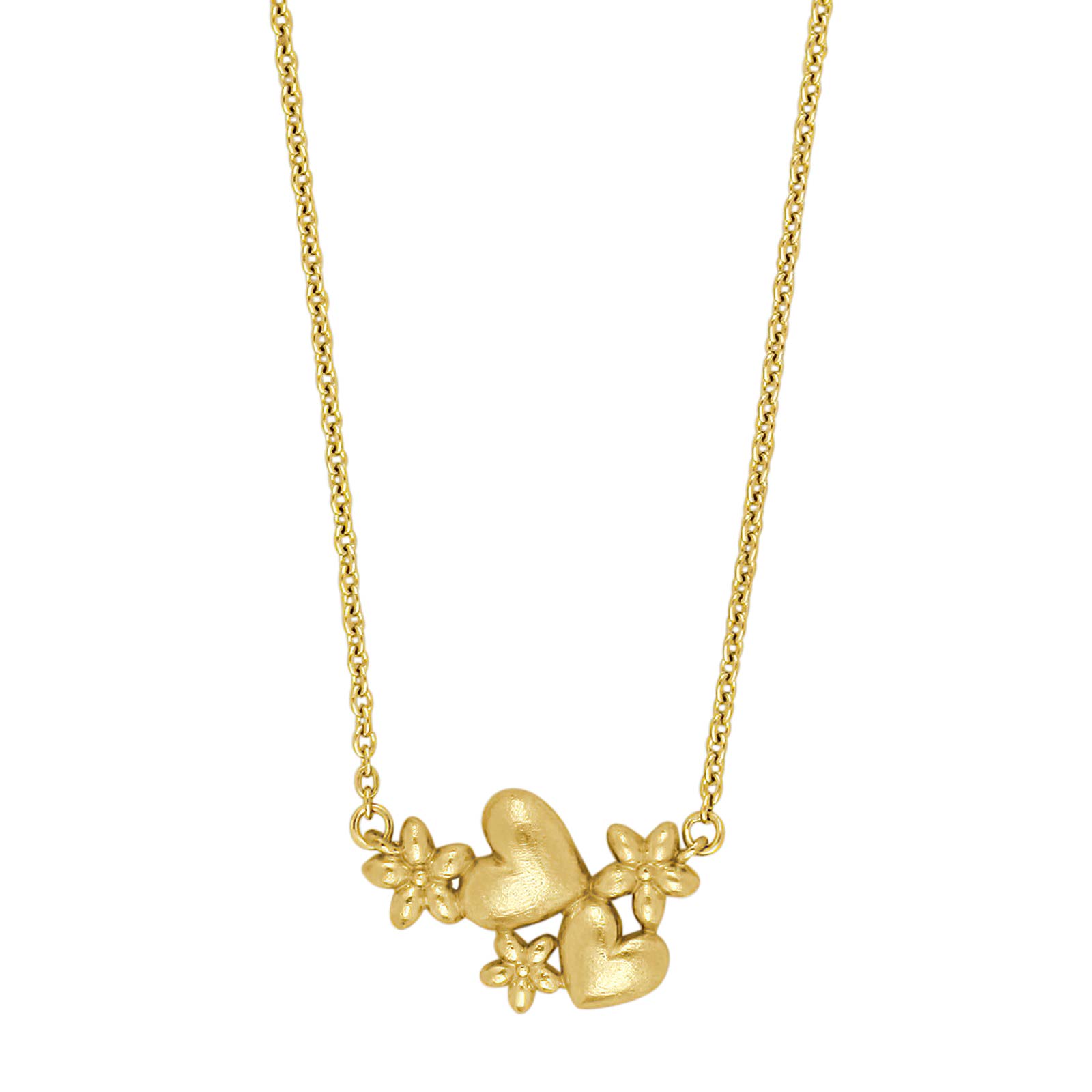 Forg. sølvvedhæng hjerter/blomster m. kæde