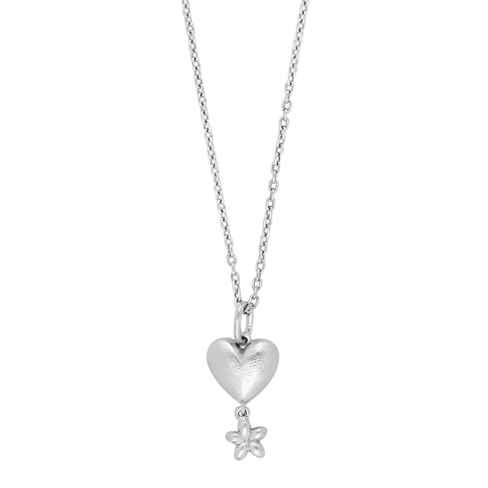 Rhd. sølvvedhæng hjerte/blomst m. kæde