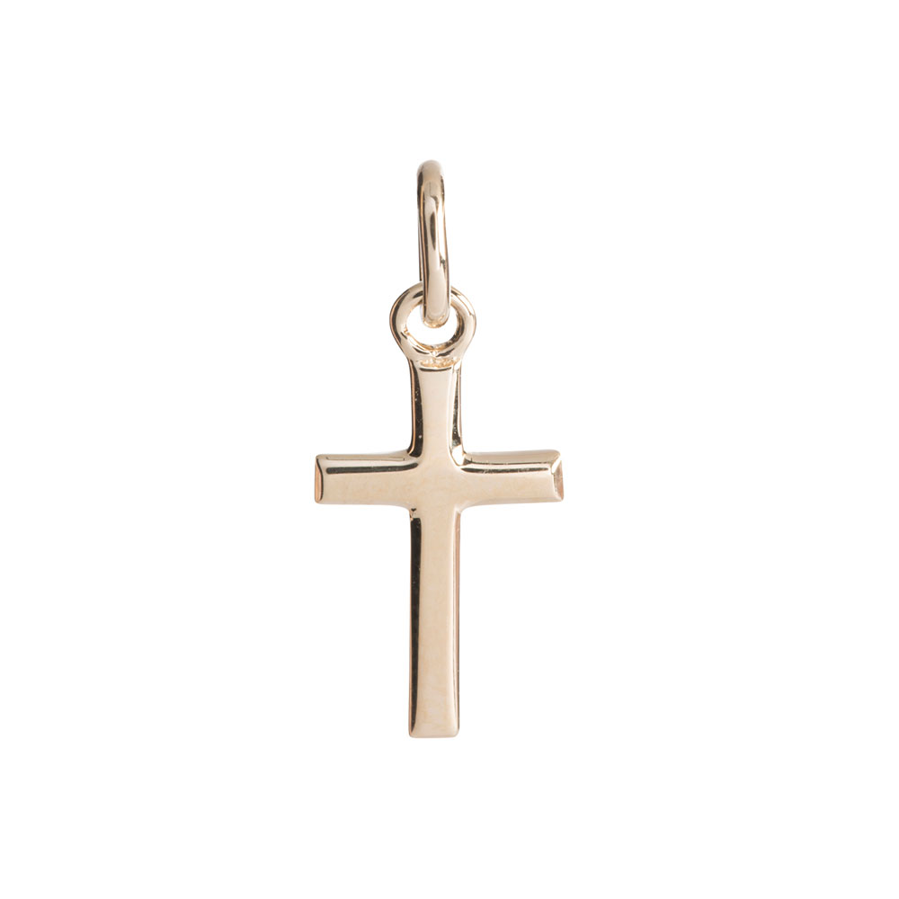 14 kt guldstavkors 11mm inkl. forgyldt sølv kæde