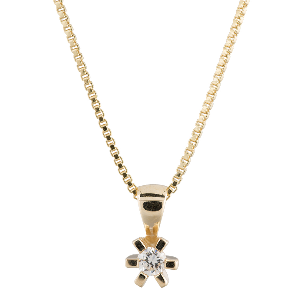 8kt. guld vedhæng m. cz incl. fg kæde